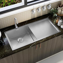 Plantex Stainless Steel Handmade Kitchen Sink/Single Bowl Sink For Kitchen With Drain Board/Undermount/Topmount (Matt - 37X18 Inches)