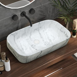 Plantex Tabletop Wash Basin/Bathroom Sink/Wash Basin Over Counter/Designer Ceramic Wash Basin for Bathroom (21.5x114x4.5 Inch - Marble Finish)