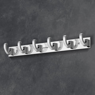 Plantex Aluminum Over The Door Hook Hanger/Hook Rail with 6 Hooks for Walls of Bathroom/Kitchen - Hook Rail for Bathroom - Pack of 2 (6 Pin, Chrome)