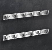 Plantex Aluminum Over The Door Hook Hanger/Hook Rail with 6 Hooks for Walls of Bathroom/Kitchen - Hook Rail for Bathroom - Pack of 2 (6 Pin, Chrome)