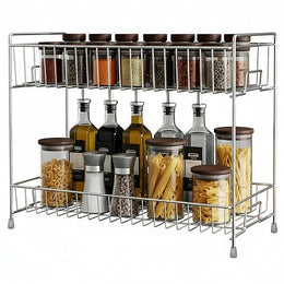 Plantex Stainless Steel 2-Tier Tiered Shelf Table Mount Kitchen Organizer/Spice Rack/Multipurpose Storage Stand/Racks For Kitchen (Chrome)