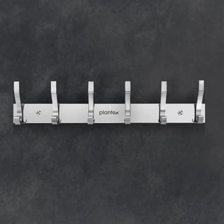 Plantex Aluminum Hook Rail with 6 Hooks for Bathroom/Kitchen- Door Hanger for Clothes/Towel - Pack of 3 (6 Hooks, Chrome)