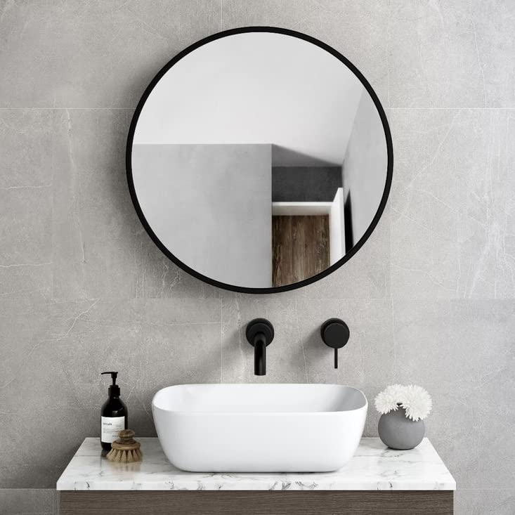 Black round bathroom mirror cabinet discount