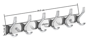 Plantex Aluminum Hook Rail with 6 Hooks for Bathroom/Kitchen- Door Hanger for Clothes/Towel - Pack of 3 (6 Hooks, Chrome)
