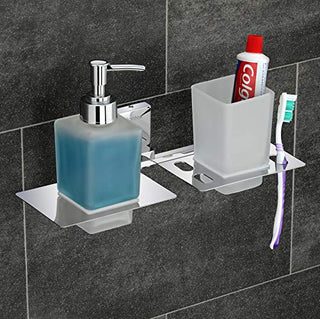 Plantex Iris 304 Grade Stainless Steel 2in1 Liquid Soap Dispenser with Tumbler Holder/Soap Stand/Tooth Brush Holder/Bathroom Accessories - Pack of 1