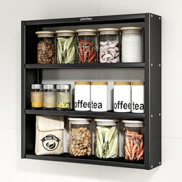 Plantex Premium Steel 3 Tier Spice Rack/Multipurpose Shelf/Spice Jar Organizer/Storage Rack for Kitchen/Wall Mounted/Shelf for Bathroom/Livingroom/Bedroom (Black)