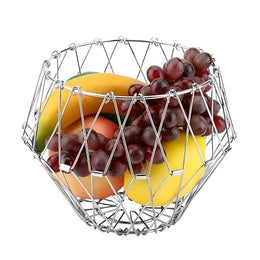 Plantex Multipurpose Stainless Steel Foldable Fruit And Vegetable Basket For Kitchen/Dining Table/Home(8 Shapes), 1 L,Oval