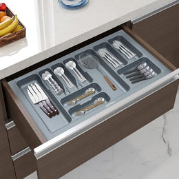 Plantex Cutlery Tray for Kitchen Drawer/Cutlery Cosmetic Stationary Organizer/Cabinet Cutlery Tray Organizer for Modular Kitchen - (Grey-32.5 X 18.5 INCH)