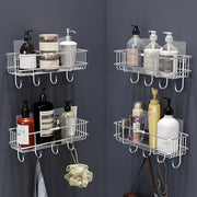 Plantex Stainless Steel Self-Adhesive Multipurpose Bathroom Shelf with Hooks/Towel Holder/Rack/Bathroom Accessories-Wall Mount - Pack of 4 (Chrome)