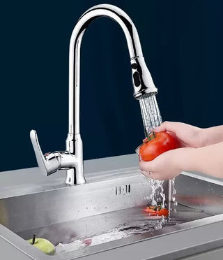 Plantex Pull-Down Kitchen Sink Tap/Pure Brass Sink Tap for Kitchen Basin with 360⁰ Swivel Spout/Kitchen Sink Faucet- (Chrome)