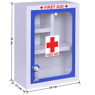 Plantex First Aid Box/Emergency Medicine Storage Box/First Aid Kit Box/Medical Box for Home, School & Office/Lockable with Multi Compartment - (Blue & White) – Big Size Wall Mount – Metal