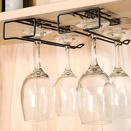 Plantex Self-Adhesive Wine Glass Rack/Holder Upside Down Glass Hanging Organizer/Wine Glass Holder for Pubs/Kitchen/Bars - (Pack of 2-Black)