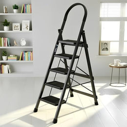 Plantex Steel Ladder for Home/Strong Foldable Wide 5 Step Ladder/Anti-Skid 5 Step Ladder - (Apex - Black)