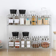Plantex 2-Tier Stainless Steel Rack For Kitchen/Kitchen Organizer Rack/Countertop Tiered Shelf/Small Jar Organizer (Chrome)