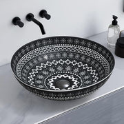 Plantex Ceramic Round Wash Basin for Bathroom/Designer Table Top Washbasin/Countertop Hand Basin for Restaurant/Hotel (15.5x15.5x4.5 Inch - Black & White)