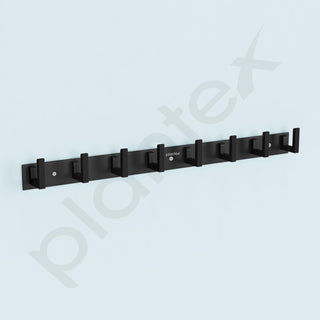 Plantex Aluminum Hook Rail with L-Shape Hooks for Walls of Bathroom/Kitchen–Hook Rail Bar for Clothes/Towel/Keys-Pack of 2 (8 Hooks, Black)