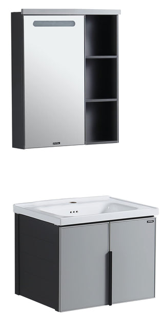Plantex Aluminum Bathroom Vanity Cabinet Set/LED Light Glass Mirror Cabinet/Ceramic Basin for Bathroom - Pack of 1 (Grey)