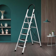Plantex Steel Ladder for Home/Strong Foldable Wide 6 Step Ladder/Anti-Skid 6 Step Ladder - (Apex - White)