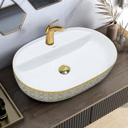 Plantex Oval Washbasin/Countertop Sink for Bathroom/Tabletop Wash Basin for Restaurant/Hotel/Hotel (24x16.5x5 Inch - White & Gold)