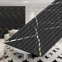 Plantex Wall Panel/PVC Louver Panel for Wall with Size - 12 Inch x 10 Ft/Durable, Lightweight, and Stylish Panels for Office/Hotel/Ideal for Walls & Ceilings - Pack of 1 (Black, 5032)