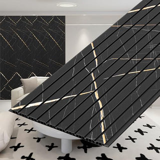 Plantex PVC Wall Panel/Louvers Panel for Wall/3d Wall Panel for Interior Wall Décor/Eco-Friendly Fluted Panel for Wall/- Pack of 7, Covers - 70 Sq. Ft (Black Gold Marble-12 Inch x 10 Ft)