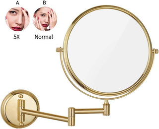 Plantex Brass And 304 Grade Stainless Steel Body Two-Sided 360° Swivel Mirror/Magnifying Mirror/Mirror For Makeup/Vanity Mirror Wall Mounted(8 Inches/Golden Finish) - Round