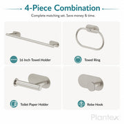 Plantex Stainless Steel Self Adhesive 16 inch Towel Holder/Napkin Holder/Paper Holder/Robe Hook for Bathroom/Bathroom Accessories - 4 Pcs Combo (Matt)