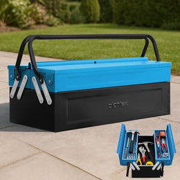 Plantex 18 Inch Metal Tool Box/Empty Tool Kit Box With Large Capacity & Strong Handle/3 Cabinet Tools Box for Home Use/Tool Organizer for Essential Tools - (Blue & Black)