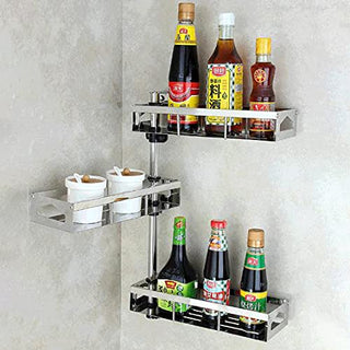 Plantex Stainless Steel Three-Layer Rotating Square Frame Rotating Bathroom Storage Rack/Shelf Bathroom Accessories - (Silver)