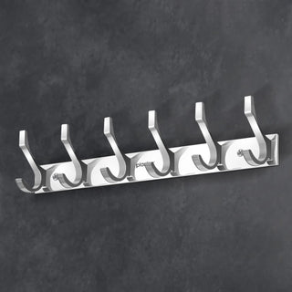 Plantex Aluminum Hook Rail with 6 Hooks for Bathroom/Kitchen- Door Hanger for Clothes/Towel - Pack of 3 (6 Hooks, Chrome)