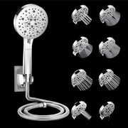 Plantex Abs Hand Shower For Bathroom/5 Inch Round Multi-Function 8 Mode Shower Hand/Hand Shower Set With 1.5 Meter Flexible Tube Pipe With Self Adhesive Bracket - (Chrome)