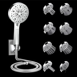 Plantex Abs Hand Shower For Bathroom/5 Inch Round Multi-Function 8 Mode Shower Hand/Hand Shower Set With 1.5 Meter Flexible Tube Pipe With Self Adhesive Bracket - (Chrome)