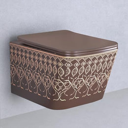Plantex Ceramic Wall Hung Commode for Toilet/Western Commode/Rimless Washdown Western Toilet with Soft Close Toilet Seat - P Trap - (LAS05, Brown)