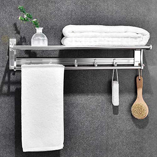 Plantex Space Aluminum Foldable Towel Rack/Towel Stand for Bathroom/Towel Hanger/Bathroom Accessories (24-Inch) - Silver
