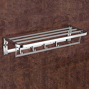 Plantex Stainless Steel Folding Towel Rack/Towel Rod with Hooks for Bathroom/Towel Stand/Towel Hanger/Bathroom Accessories (24-inch) Chrome