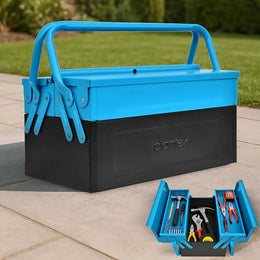 Plantex Metal Tool Box for Home Use/3 Cabinet Empty Tool Kit Box/Tools Box/Tool Organizer for Essential Tools With Large Capacity & Strong Handle - (Blue & Black)
