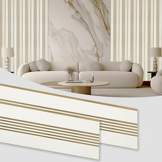 Plantex 3D Charcoal Wall Panels/Pack of 5 Louvers (1x8 Ft Each) /Decorative Panels for Interior Walls/40 Sq. Ft Coverage(YD-1202-Textured Off-White & Gold)