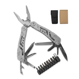 Plantex Heavy Duty Multitool Pliers/15-in-1 Stainless Steel Multi Tool with Screwdriver Bit Set/Wire Cutter/File/Bottle Opener & Nylon Sheath for DIY Camping – Silver (MT629PG)