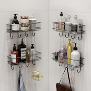 Plantex Bathroom Organizer Without Drill/GI Steel Self Adhesive Bathroom Shelf for Wall with Magic Stickers/Self Adhesive Kitchen Shelf with Hooks (Pack of 4)