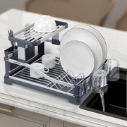Plantex  Aluminium Fold Flat Dish Drying Rack/2-Tier Dish Drainer With Drying Rack/Utensils Drying Rack/Vessel Drainer Basket/Kitchen Organiser Rack Stand- (Silver & Grey)