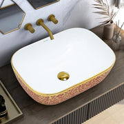 Plantex Ceramic Washbasin for Bathroom/Designer Countertop Basin/Rectangle Tabletop Wash Basin for Home/Office/Hotel (18x13x5 Inch - White & Gold)