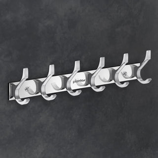 Plantex Aluminum Hook Rail with 6 Hooks for Bathroom/Kitchen- Door Hanger for Clothes/Towel - Pack of 3 (6 Hooks, Chrome)