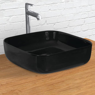 Plantex Premium Tabletop Ceramic Square Wash Basin/Countertop Bathroom Sink (Black, 16 x 16 x 5 Inch)