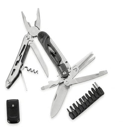 Plantex Stainless Steel Multitool Pliers with Screwdriver Bit Set & Sheath/Heavy Duty EDC Pocket Hand Tool for Outdoor & DIY Home (Black, MQ039DG)