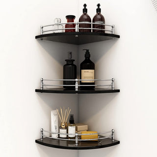 Plantex Heavy Duty Glass Shelf for Bathroom/Kitchen Corner Shelf Wall Mounted - Bathroom Accessories (Black - 9x9 Inches - Pack of 1)