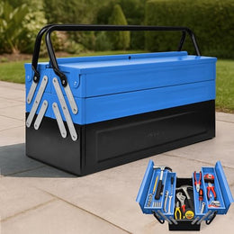 Plantex Metal Tool Box/Tools Box With Large Capacity/Empty Tool Box/Tool Organizer For Carpenter, Garage, And Home Essential Tools - 5 Compartments - (Blue & Black)
