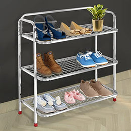 Plantex Shoe Stand for Home|Steel Shoe Rack for Home|Shoe Organiser|Rack for Shoes|Mini Shoe Rack Cover 3 Layer (Silver)