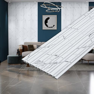 Plantex Wall Panels/Louvers Panel for Wall 8 Feet/Charcoal Panel for Interior Wall Décor/3D Wall Panel - Pack of 3 Covers - 12 Sq. Ft, Size-5 Inch x 8 Feet (White Marble)