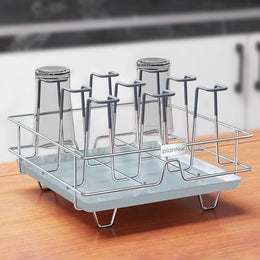Plantex Stainless Steel Glass Holder for Kitchen/Mug Holder with Detachable Drain Tray/Glass Stand for Kitchen/Dining Table/Stand for 9 Glass(Chrome)