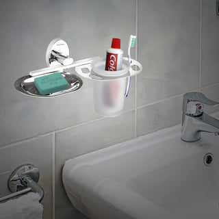 Plantex 304 Grade Stainless Steel 2 in1 Soap Holder with Tumbler Holder/Bathroom Accessories - Olive (Chrome)